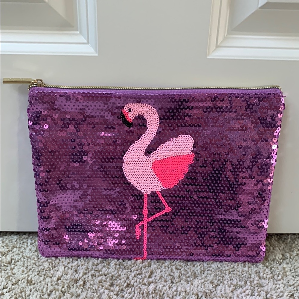 Sequin Flamingo Clutch in Pink and Purple